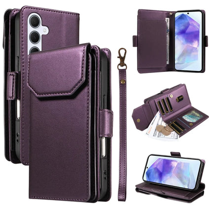 For Samsung Galaxy A55 5G Case with Card Holder Stand PU Leather Flip Phone Cover - Purple
