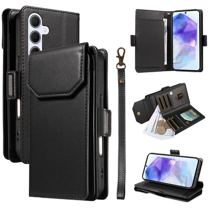 For Samsung Galaxy A55 5G Case with Card Holder Stand PU Leather Flip Phone Cover - Black