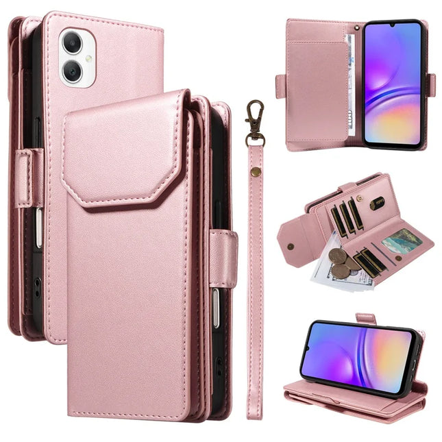 For Samsung Galaxy A06 5G Case with Card Holder Stand PU Leather Flip Phone Cover - Rose Gold