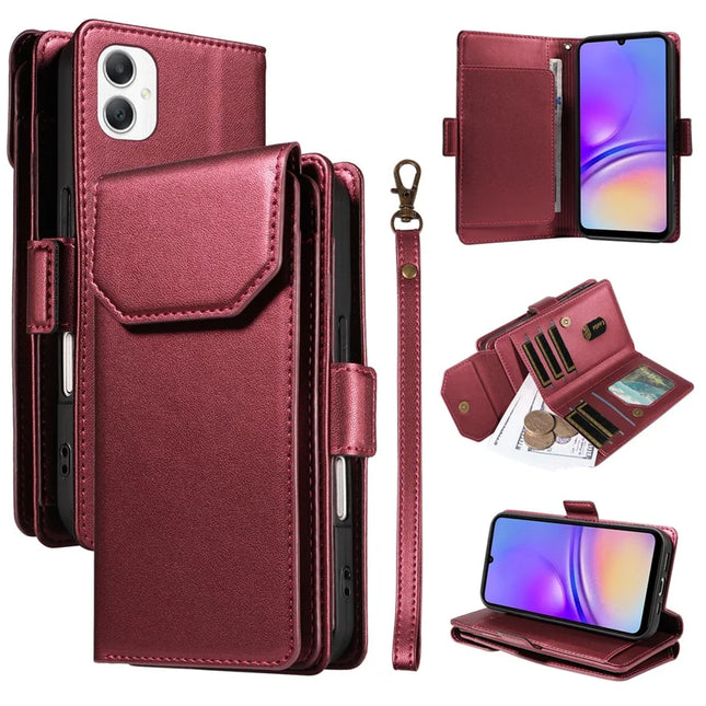 For Samsung Galaxy A06 5G Case with Card Holder Stand PU Leather Flip Phone Cover - Wine Red
