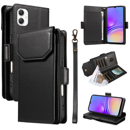 For Samsung Galaxy A06 5G Case with Card Holder Stand PU Leather Flip Phone Cover - Black