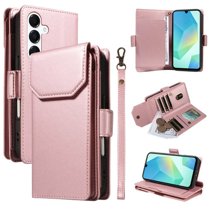 For Samsung Galaxy A16 5G / A16 4G Case with Card Holder Stand PU Leather Flip Phone Cover - Rose Gold