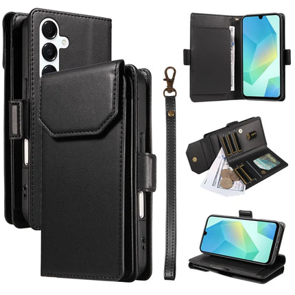 For Samsung Galaxy A16 5G / A16 4G Case with Card Holder Stand PU Leather Flip Phone Cover - Black