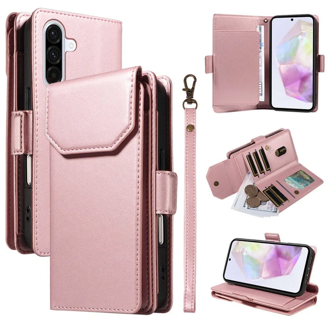 For Samsung Galaxy A36 5G Case with Card Holder Stand PU Leather Flip Phone Cover - Rose Gold