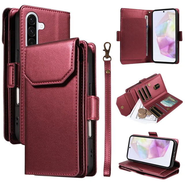 For Samsung Galaxy A36 5G Case with Card Holder Stand PU Leather Flip Phone Cover - Wine Red