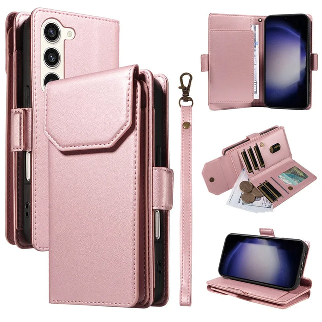 For Samsung Galaxy S23 Case with Card Holder Stand PU Leather Flip Phone Cover - Rose Gold