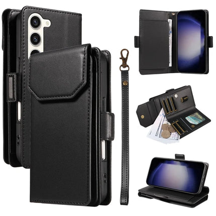 For Samsung Galaxy S23 Case with Card Holder Stand PU Leather Flip Phone Cover - Black