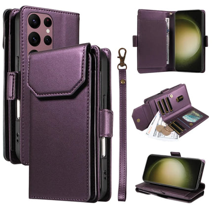 For Samsung Galaxy S23 Ultra Case with Card Holder Stand PU Leather Flip Phone Cover - Purple