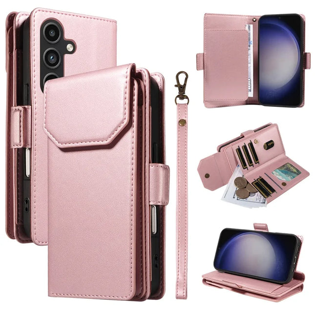 For Samsung Galaxy S23 FE Case with Card Holder Stand PU Leather Flip Phone Cover - Rose Gold