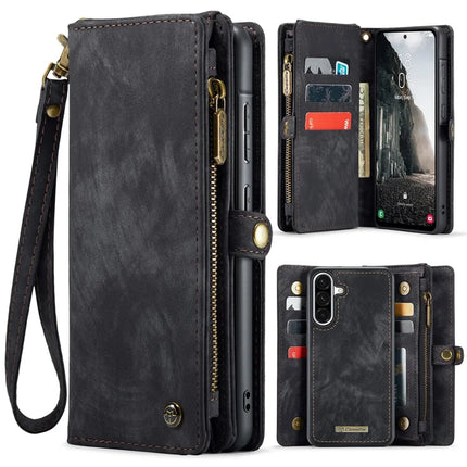 For Samsung Galaxy A56 5G Case CASEME 008 Series Detachable Leather Zipper Wallet Phone Cover - Black