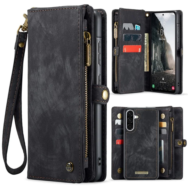 For Samsung Galaxy A56 5G Case CASEME 008 Series Detachable Leather Zipper Wallet Phone Cover - Black