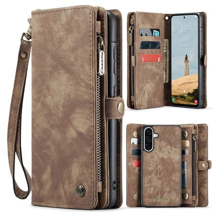 For Samsung Galaxy A56 5G Case CASEME 008 Series Detachable Leather Zipper Wallet Phone Cover - Brown