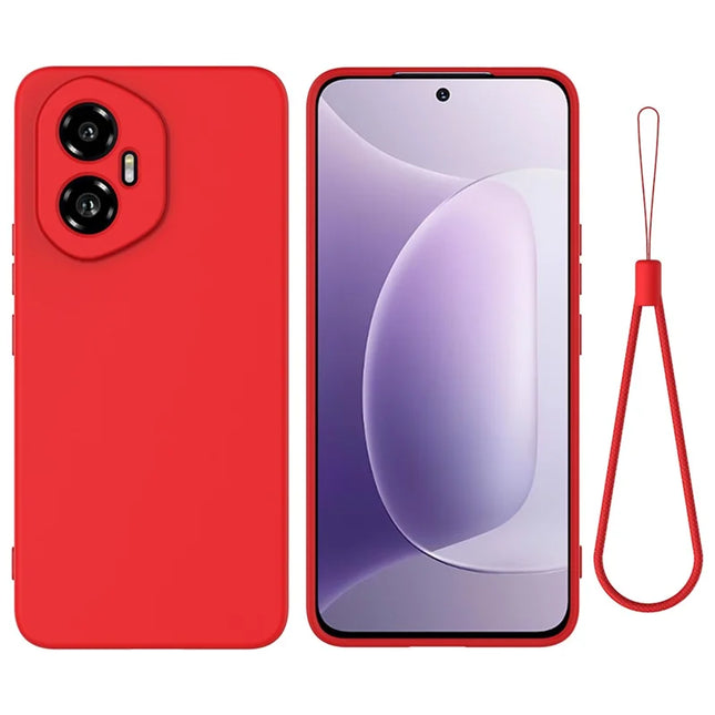 For Honor 300 Liquid Silicone Case Phone Back Cover with Hand Strap - Red