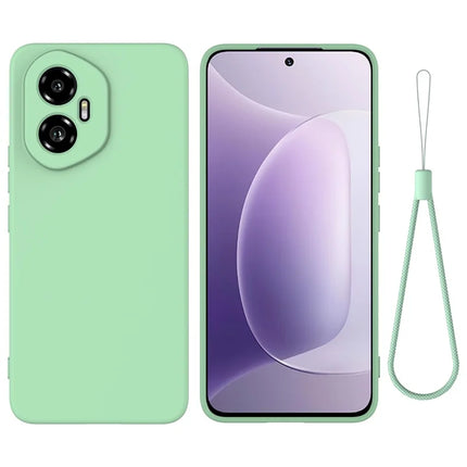 For Honor 300 Liquid Silicone Case Phone Back Cover with Hand Strap - Green