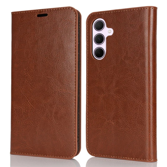 For Samsung Galaxy A56 5G  /  A36 5G Case Crazy Horse Texture Split Leather Wallet Phone Cover - Light Brown