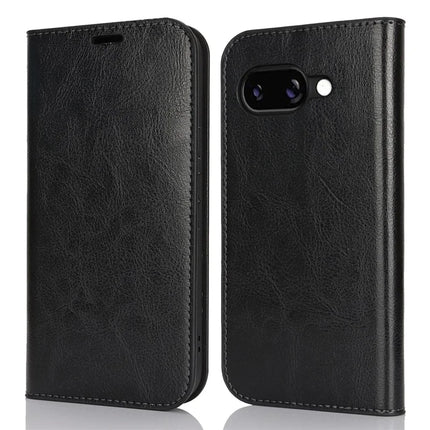 For Google Pixel 9a Case Crazy Horse Texture Split Leather Wallet Phone Cover - Black