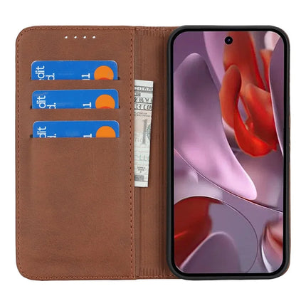 For Google Pixel 9a Case PU Leather Calf Textured Magnetic Closing Smart Phone Cover