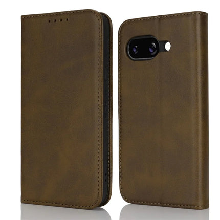For Google Pixel 9a Case PU Leather Calf Textured Magnetic Closing Smart Phone Cover - Dark Green