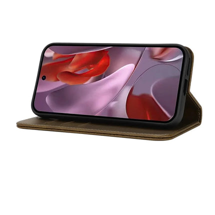 For Google Pixel 9a Case PU Leather Calf Textured Magnetic Closing Smart Phone Cover