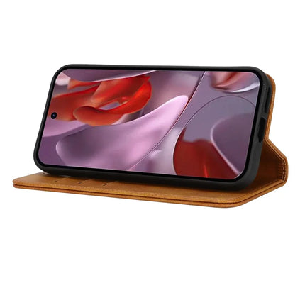 For Google Pixel 9a Case PU Leather Calf Textured Magnetic Closing Smart Phone Cover