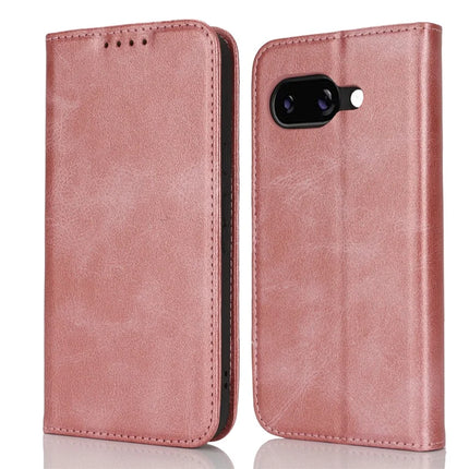 For Google Pixel 9a Case PU Leather Calf Textured Magnetic Closing Smart Phone Cover - Rose Gold