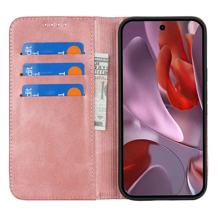 For Google Pixel 9a Case PU Leather Calf Textured Magnetic Closing Smart Phone Cover