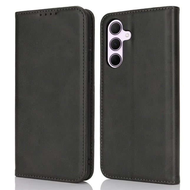 For Samsung Galaxy A56 5G  /  A36 5G Case PU Leather Calf Textured Magnetic Closing Smart Phone Cover - Black