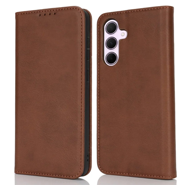 For Samsung Galaxy A56 5G  /  A36 5G Case PU Leather Calf Textured Magnetic Closing Smart Phone Cover - Dark Brown