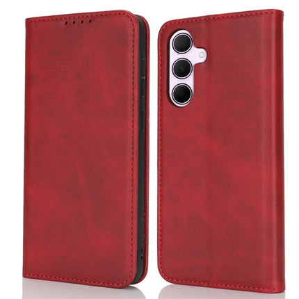For Samsung Galaxy A56 5G  /  A36 5G Case PU Leather Calf Textured Magnetic Closing Smart Phone Cover - Red