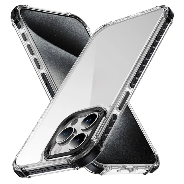 For iPhone 13 Pro Max Crystal Clear Case Airbag Anti Drop TPU + PC Phone Back Cover - Black