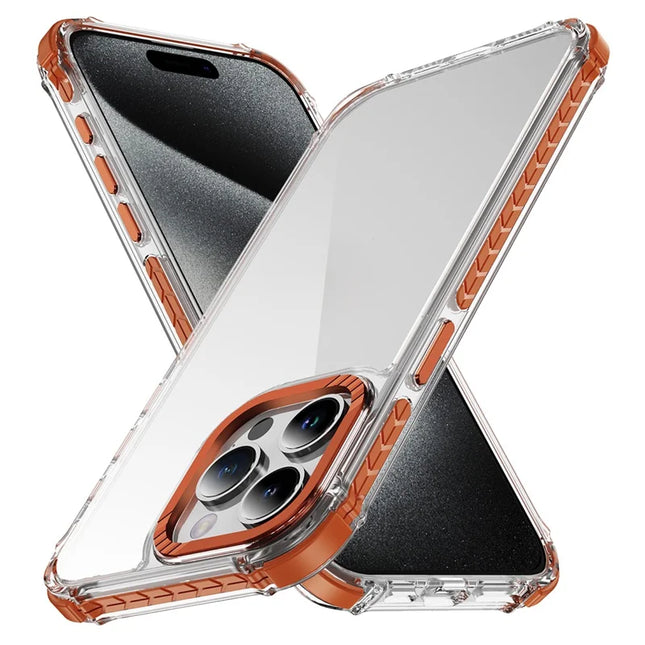 For iPhone 15 Pro Max Crystal Clear Case Airbag Anti Drop TPU + PC Phone Back Cover - Orange