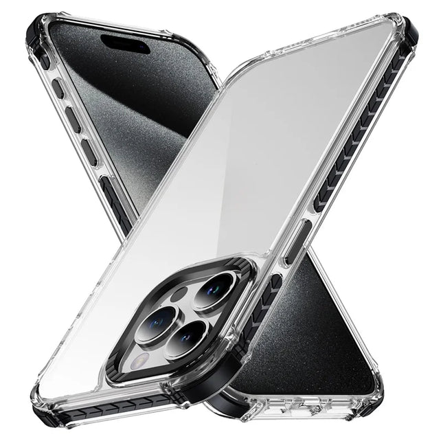 For iPhone 15 Pro Max Crystal Clear Case Airbag Anti Drop TPU + PC Phone Back Cover - Black