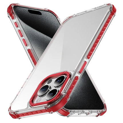 For iPhone 15 Pro Max Crystal Clear Case Airbag Anti Drop TPU + PC Phone Back Cover - Red