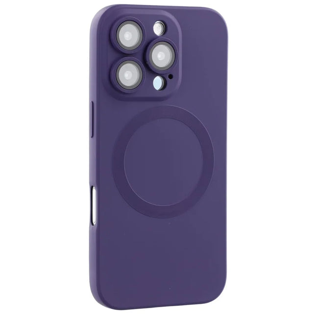 For iPhone 16 Pro Max Case Compatible with MagSafe Liquid Silicone Phone Cover with Tempered Glass Lens Protector - Dark Purple