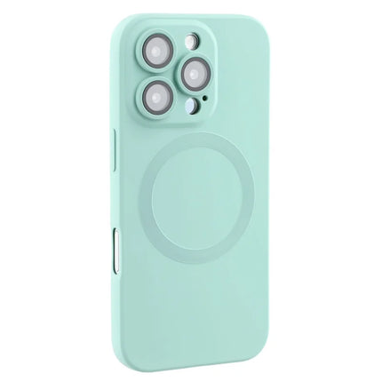 For iPhone 16 Pro Max Case Compatible with MagSafe Liquid Silicone Phone Cover with Tempered Glass Lens Protector - Mint Green
