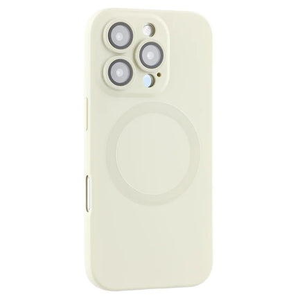 For iPhone 16 Pro Max Case Compatible with MagSafe Liquid Silicone Phone Cover with Tempered Glass Lens Protector - White