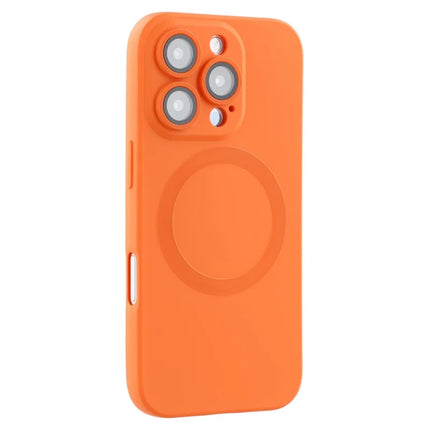For iPhone 16 Pro Case Compatible with MagSafe Liquid Silicone Phone Cover with Tempered Glass Lens Protector - Orange