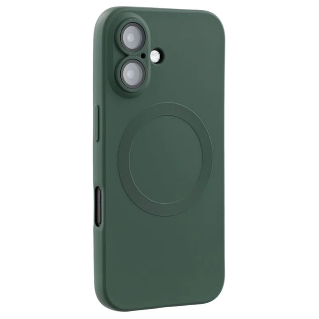 For iPhone 16 Plus Case Compatible with MagSafe Liquid Silicone Phone Cover with Tempered Glass Lens Protector - Green