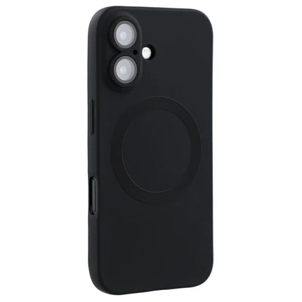 For iPhone 16 Plus Case Compatible with MagSafe Liquid Silicone Phone Cover with Tempered Glass Lens Protector - Black
