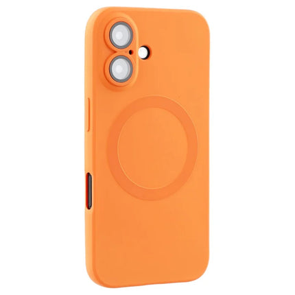 For iPhone 16 Plus Case Compatible with MagSafe Liquid Silicone Phone Cover with Tempered Glass Lens Protector - Orange