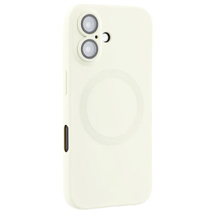 For iPhone 16 Case Compatible with MagSafe Liquid Silicone Phone Cover with Tempered Glass Lens Protector - White