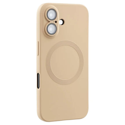 For iPhone 16 Case Compatible with MagSafe Liquid Silicone Phone Cover with Tempered Glass Lens Protector - Desert Gold