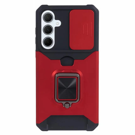 For Samsung Galaxy A56 5G Kickstand Case Slide Lens Lid PC + TPU Phone Cover with Card Slot
