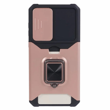 For Samsung Galaxy A56 5G Kickstand Case Slide Lens Lid PC + TPU Phone Cover with Card Slot