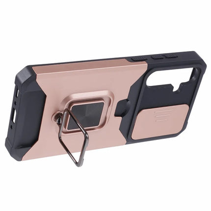 For Samsung Galaxy A56 5G Kickstand Case Slide Lens Lid PC + TPU Phone Cover with Card Slot