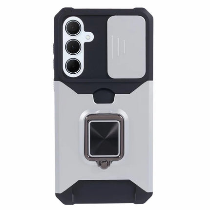 For Samsung Galaxy A56 5G Kickstand Case Slide Lens Lid PC + TPU Phone Cover with Card Slot