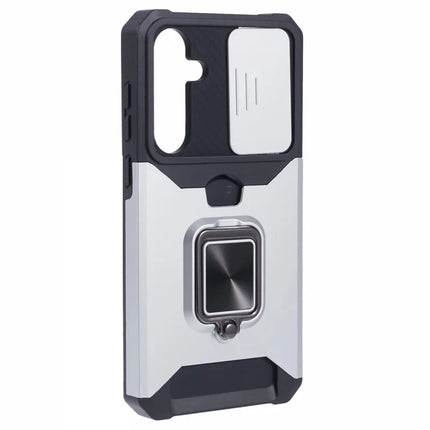 For Samsung Galaxy A56 5G Kickstand Case Slide Lens Lid PC + TPU Phone Cover with Card Slot