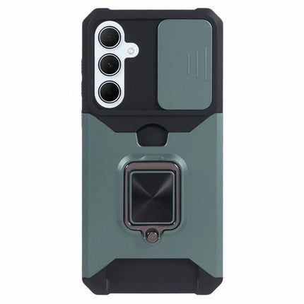 For Samsung Galaxy A56 5G Kickstand Case Slide Lens Lid PC + TPU Phone Cover with Card Slot