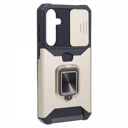 For Samsung Galaxy A56 5G Kickstand Case Slide Lens Lid PC + TPU Phone Cover with Card Slot