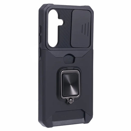 For Samsung Galaxy A56 5G Kickstand Case Slide Lens Lid PC + TPU Phone Cover with Card Slot